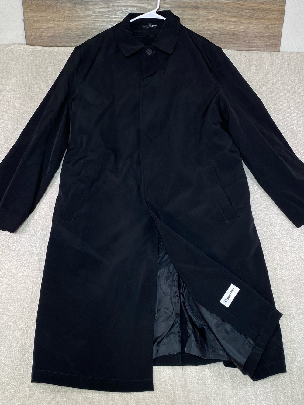 Calvin Klein Trench Coat Mens 42R Black Overcoat Removable Liner Thermolite